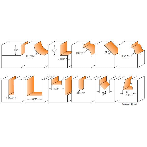 CMT Orange Tools 12-Piece Router Bit Set in Case Carbide Tipped 1/4" Shanks view 2
